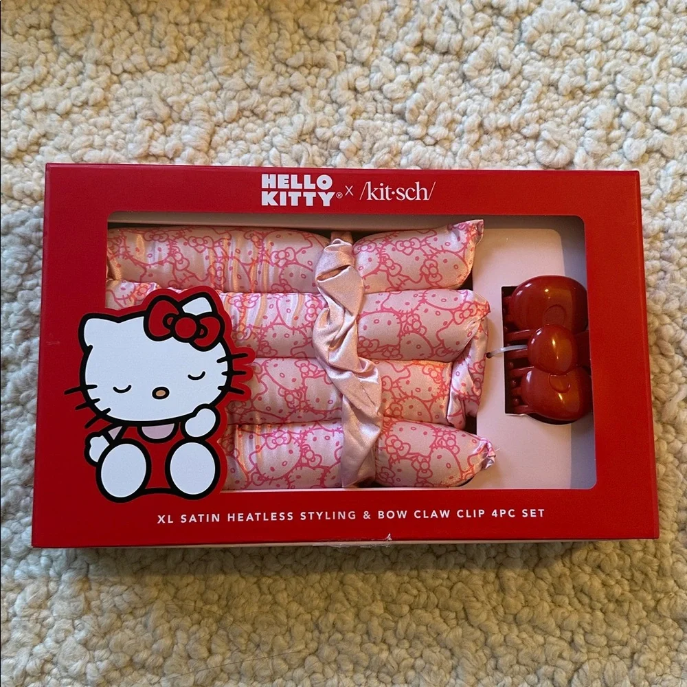 Hello Kitty Pink Satin Heatless Styling & Bow Claw Clip Set